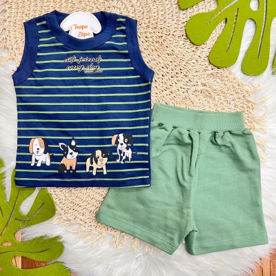 Conj. Regata Cute Friends e Bermuda - Marinho e Verde